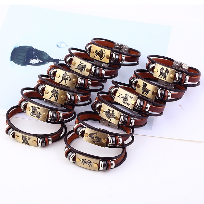 Creative Fashionable Versatile 12-sign Leather Bracelet