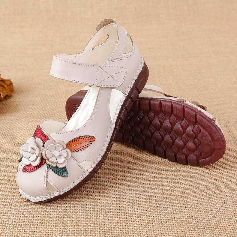 Genuine Leather Tendon-Style Non-Slip Soft-Soled Soft-Vamp Flat Sandals