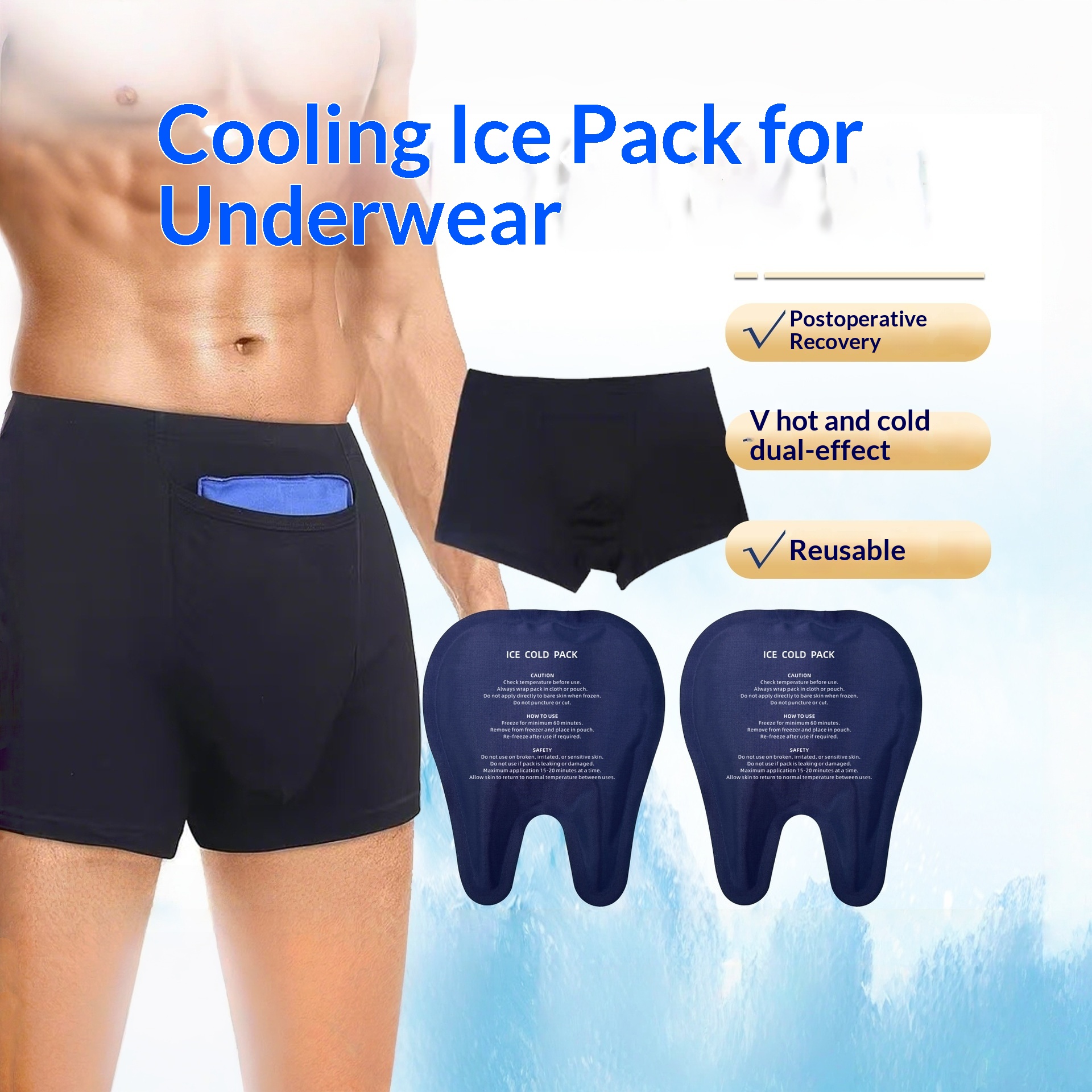 Gel Ice Pack Post-Op Cooling Mens Athletic Underwear Cooling Pad Reusable