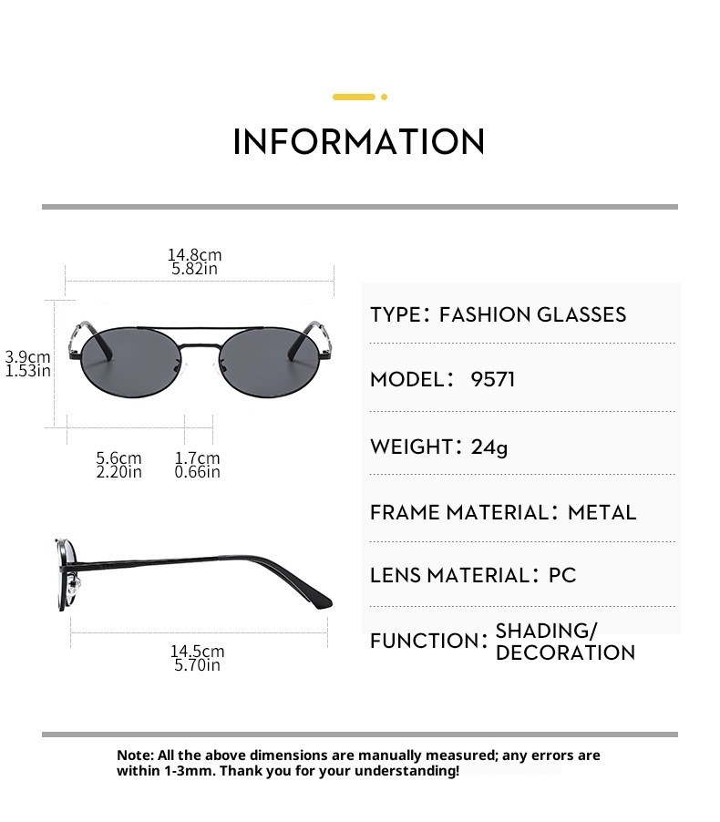 Retro oval dual-beam metal sunglasses all 6 color variants flat lay