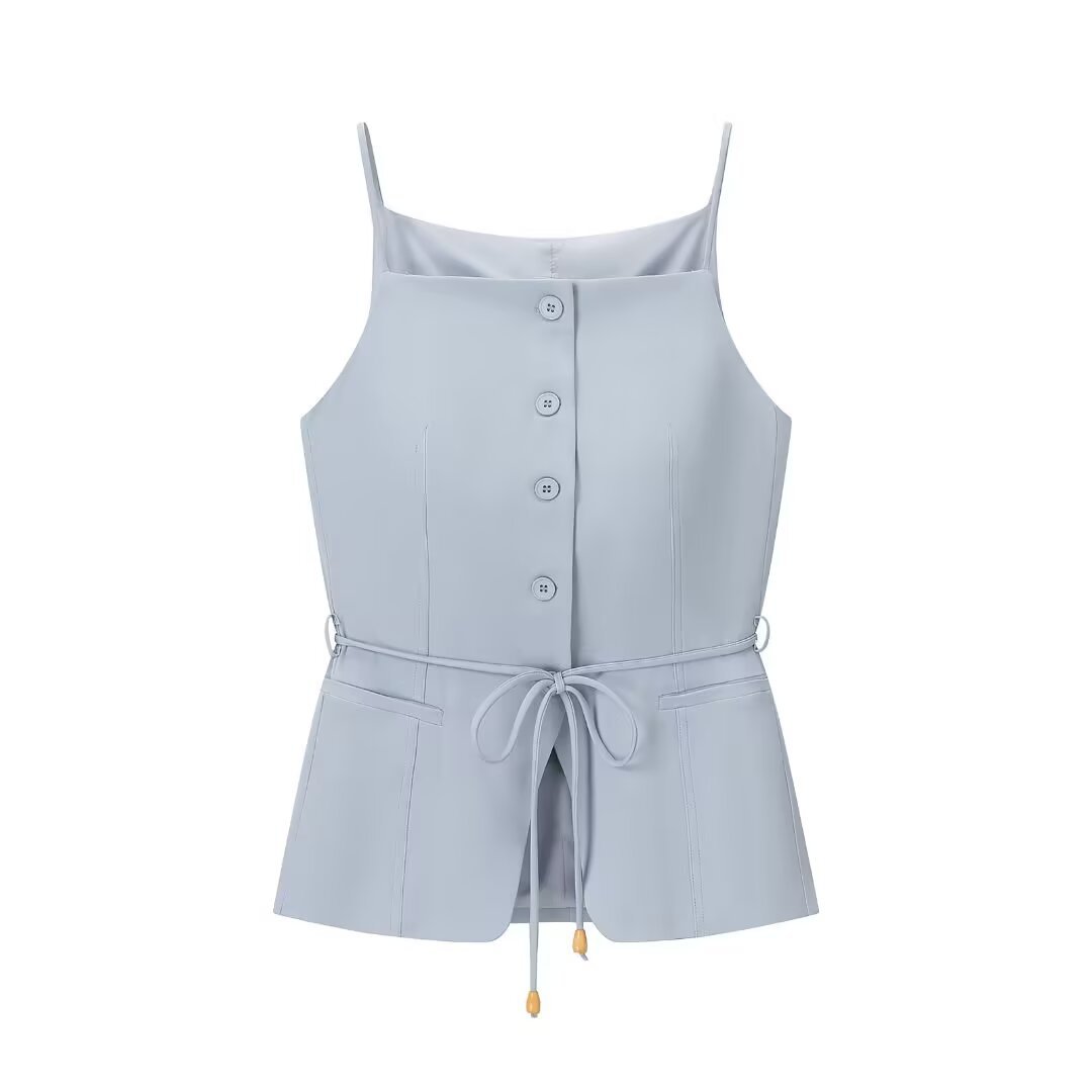 Western-style Trendy Beaded Belt Vest With High-waisted Straight-leg Pants