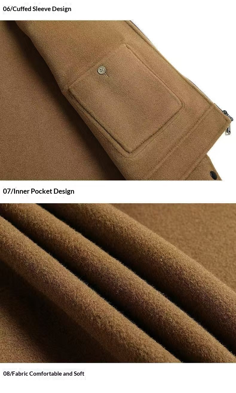 Wool Blend Cardigan Jacket for Men, Loose Fit Mandarin Collar Wool Blend Cardigan Jacket for Men, Loose Fit Mandarin Collar
