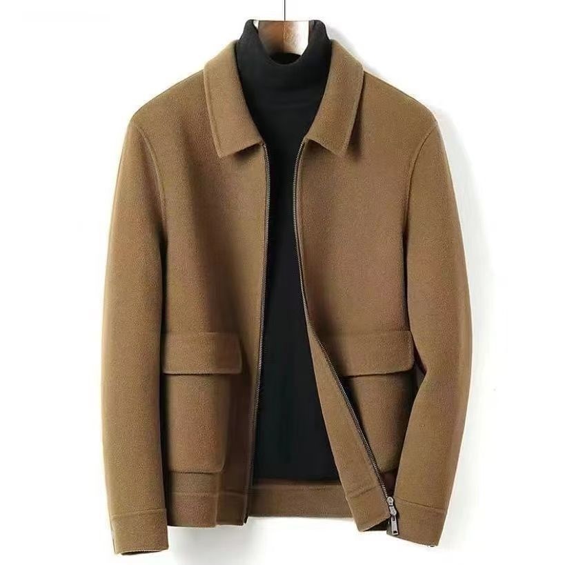 Wool Blend Cardigan Jacket for Men, Loose Fit Mandarin Collar Wool Blend Cardigan Jacket for Men, Loose Fit Mandarin Collar