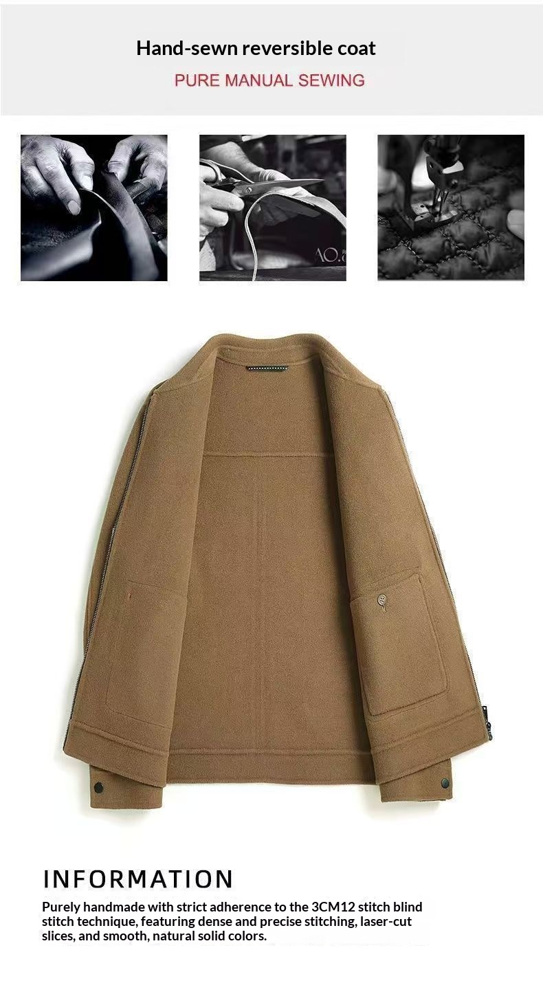 Wool Blend Cardigan Jacket for Men, Loose Fit Mandarin Collar Wool Blend Cardigan Jacket for Men, Loose Fit Mandarin Collar