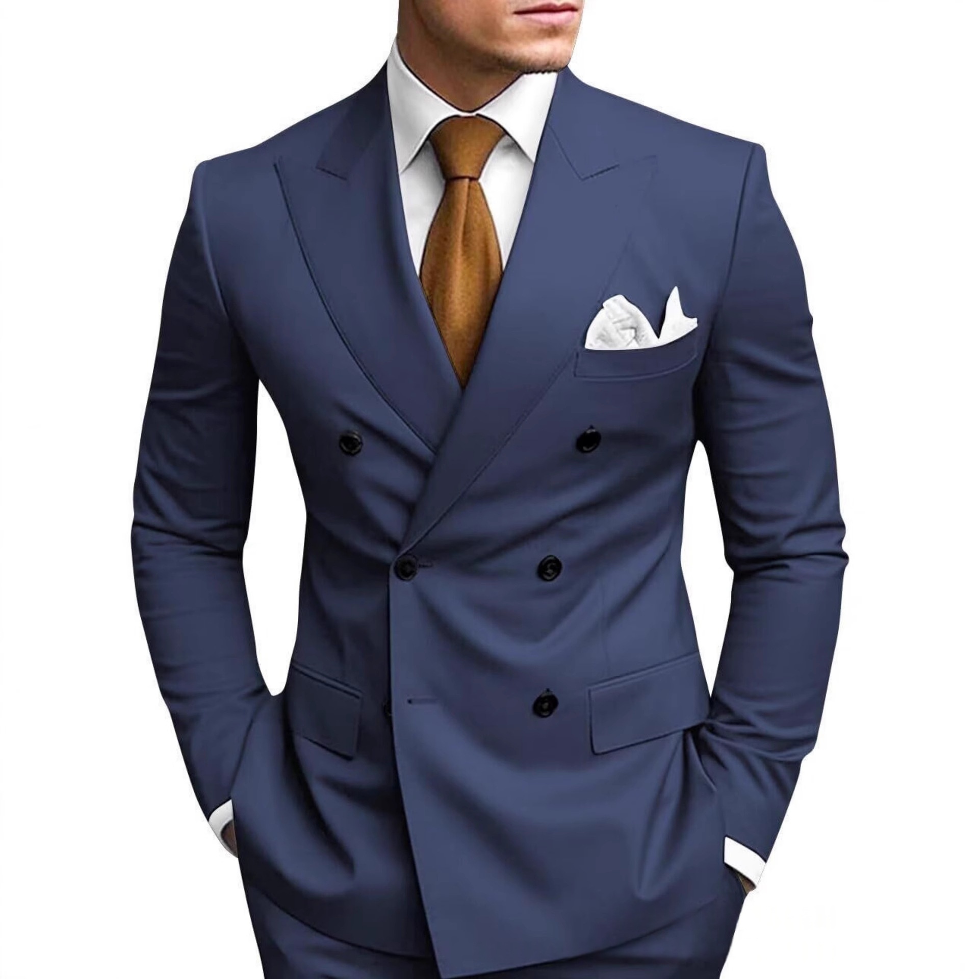 Mens Tailored Two-Piece Formal Suit With Double-Breasted Jacket