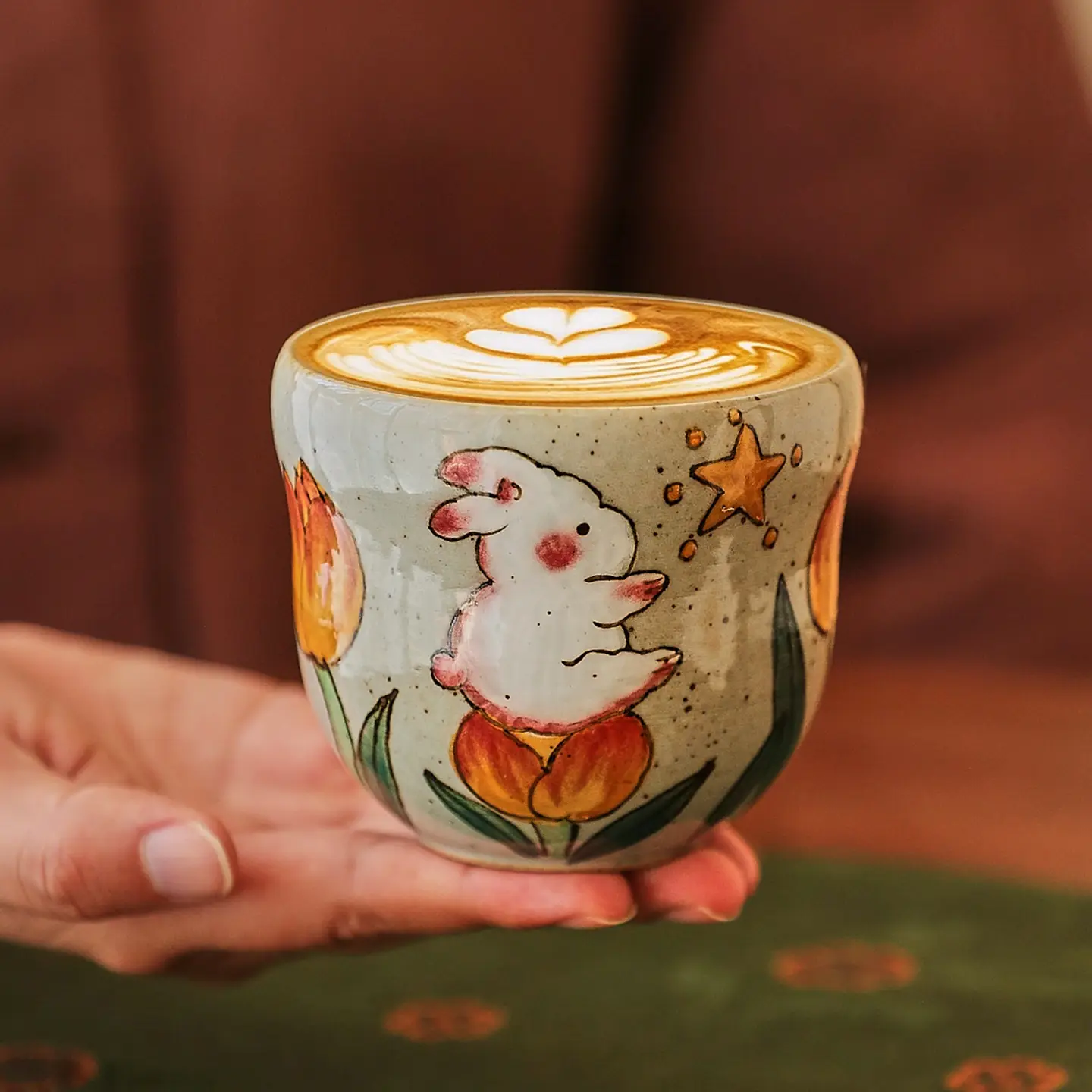 Ceramic Underglaze Colorful Cute Rabbit Coffee Mug