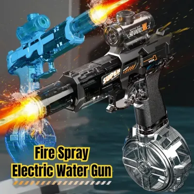 LED Lights Electric Water Guns Children Simulated Shooting Recoil Powerful Automatic Water Spray Gun Kids Summer Outdoor Toys