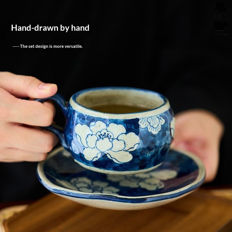 Chinese-style Retro Peony And Lotus Coffee Cup With Saucer