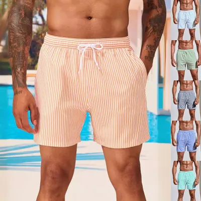 Men's 3D Striped Print Shorts Summer Casual Lightweight Beach Pants