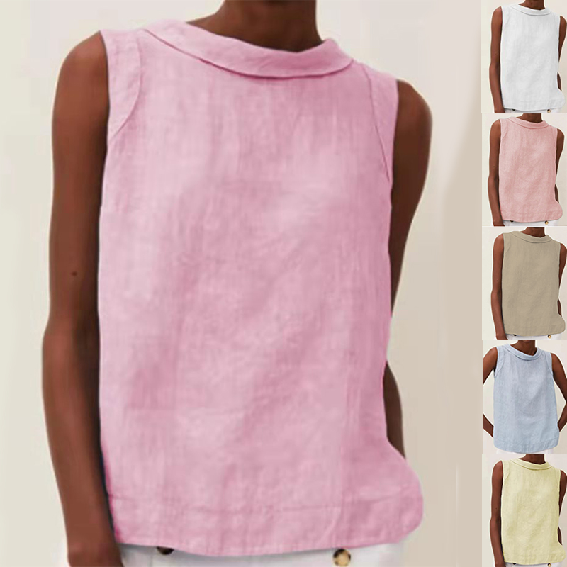 Summer Tank Vest Casual Solid Color Round Neck Pullover Sleeveless Top For Women Clothing