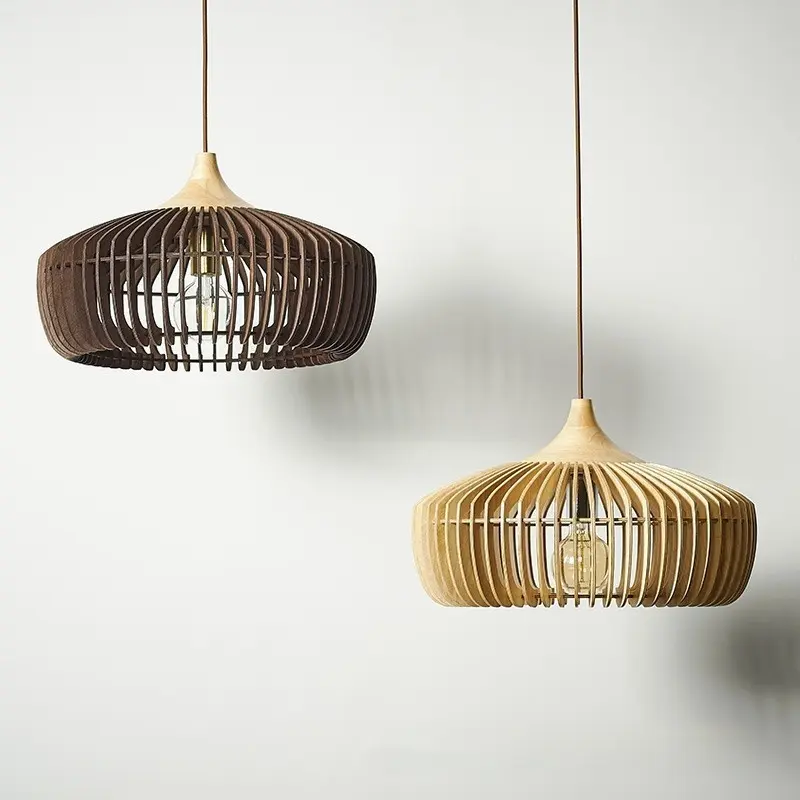Japanese-style Dining Table Natural Wood Aesthetic, Vintage And Distinctive Walnut Wood Chandelier