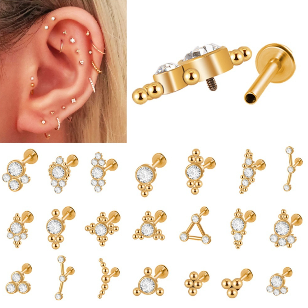 แหวนปากเพชร สามเหลี่ยม คริสตัล ต่างหูเจาะ
