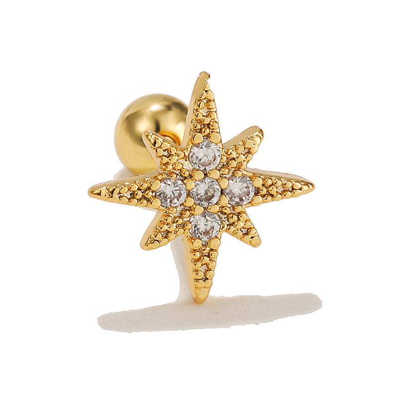 Threaded Piercing Screw Ball Leaf Earrings Threaded Piercing Screw Ball Leaf Earrings