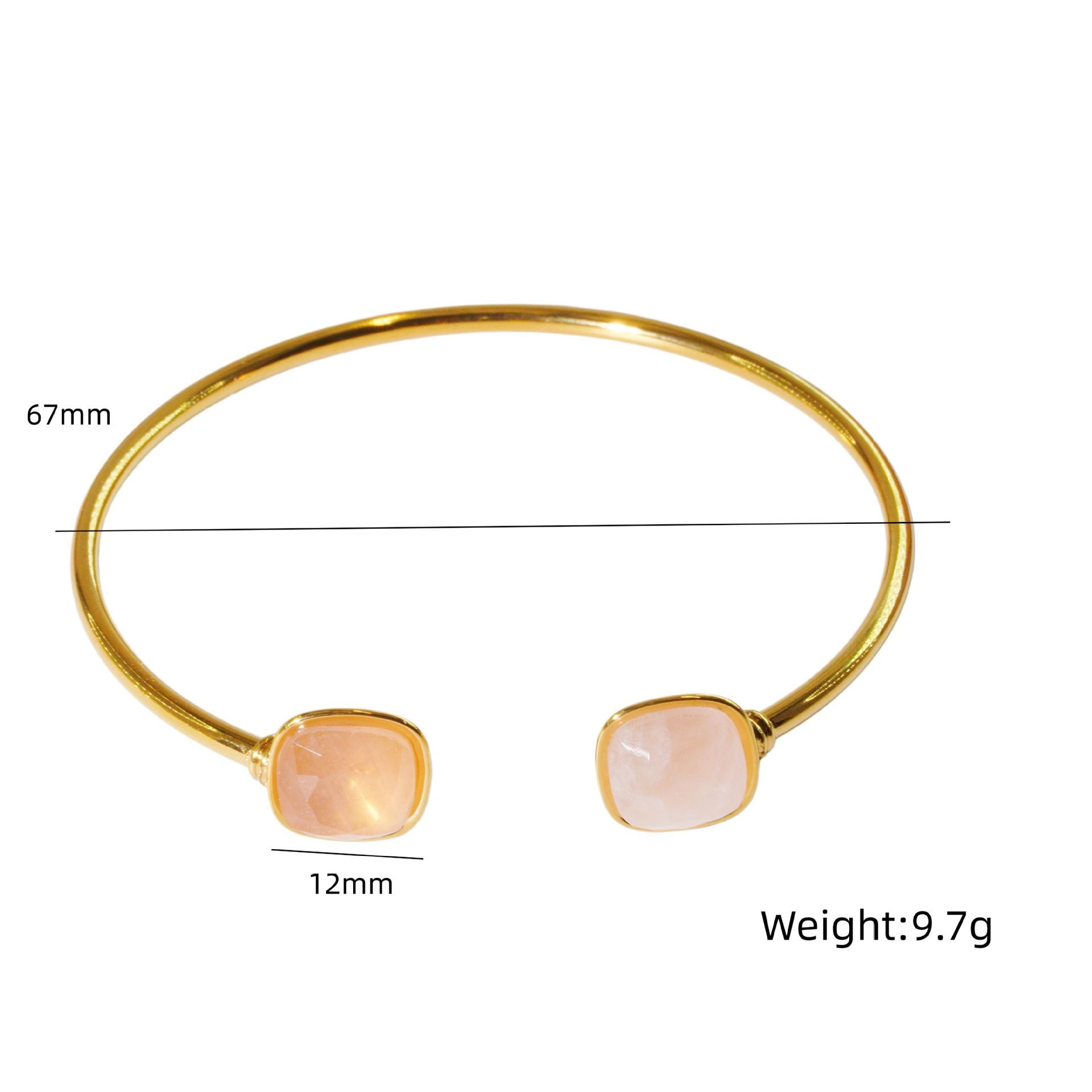 Rose Quartz Inlay Stainless Steel Bracelet with Two Stones
