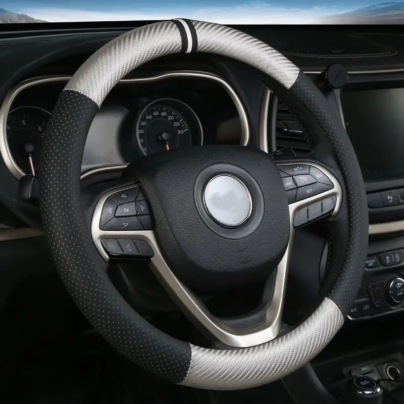 Leather And Carbon Fiber Patchwork Car Steering Wheel Cover