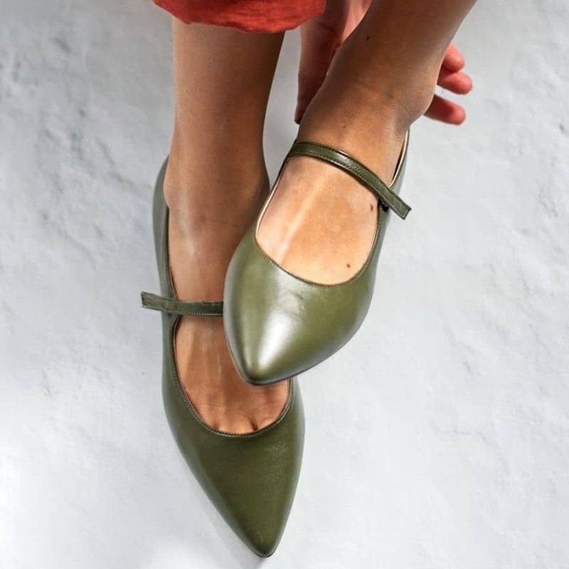 Women's Pointed-Toe Block Heel Pumps in Green Suede and Cowhide — Sarah Express