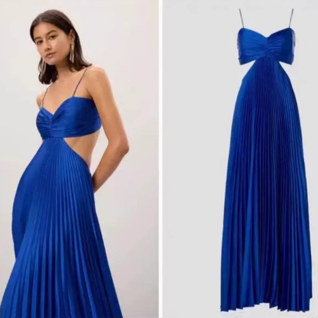 Summer New Solid-Colored Slip Dress With Ties And Pleats