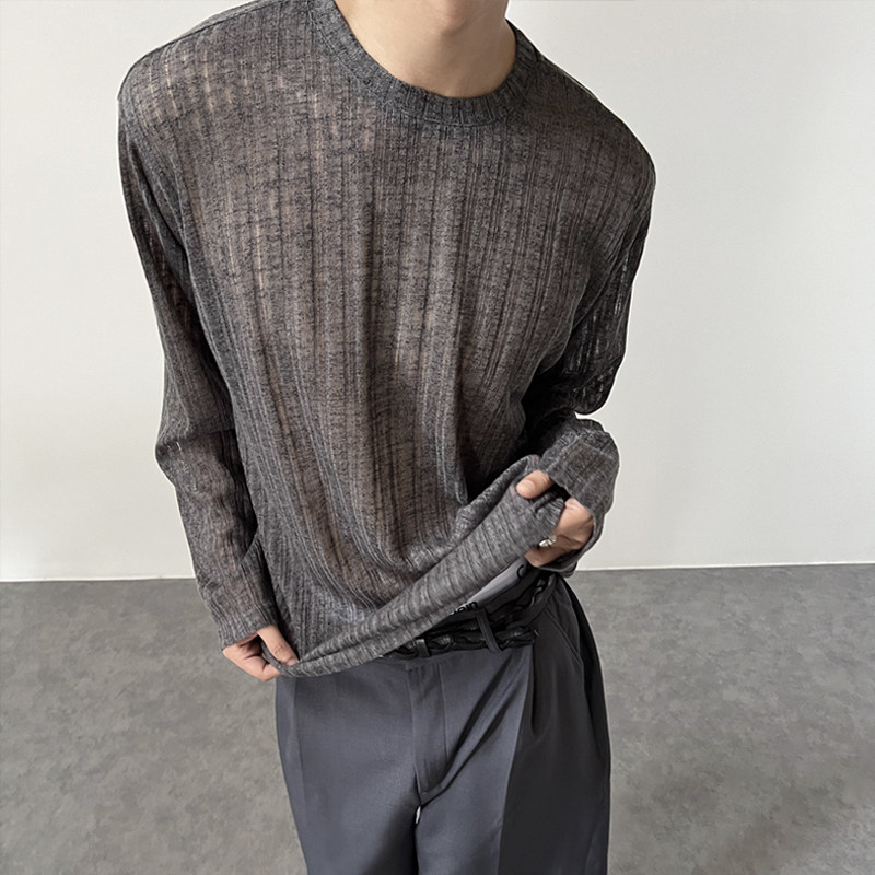Korean Version Of Simple Hollow Pit Long Sleeve Knitted Top