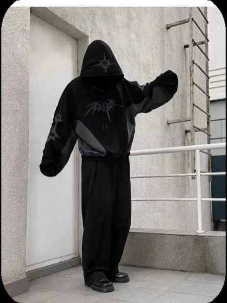 Loose Fit Men’s Pullover Hoodie Sweatshirt - Black Polyester