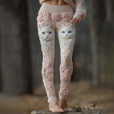 Womens Colorful Floral Faux Denim Pants