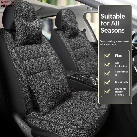 Car Seat Cushion Fully Enveloping Cover Coarse Linen Breathable