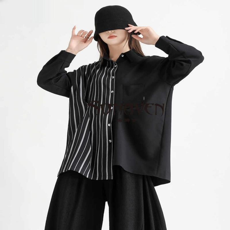 Irregular Striped Patchwork Mid-length Shirt