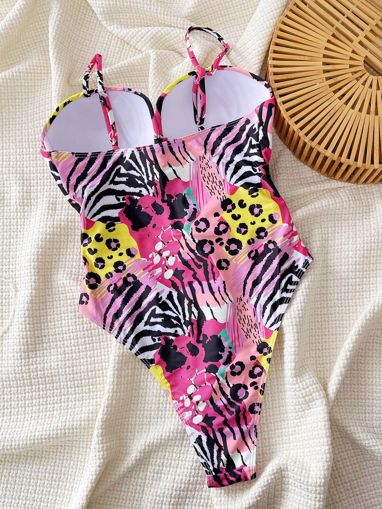 Leopard-print Cutout-strap One-piece Bikini