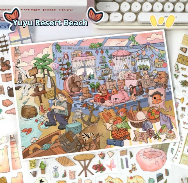 Scenic Sticker Art Blue Cozy Stress-Relief Series Miniature 3D Dollhouse Stickers Toy