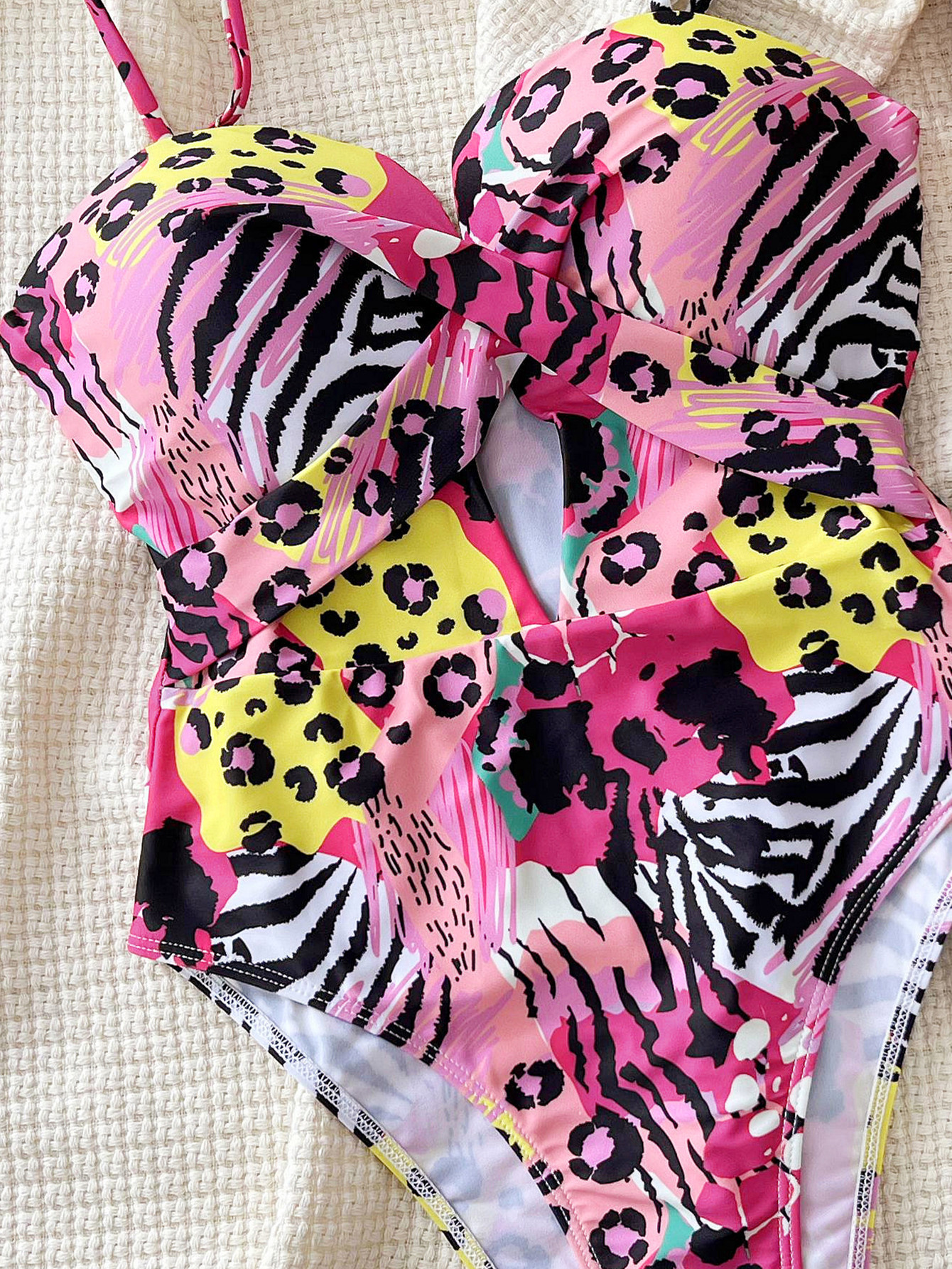 Leopard-print Cutout-strap One-piece Bikini