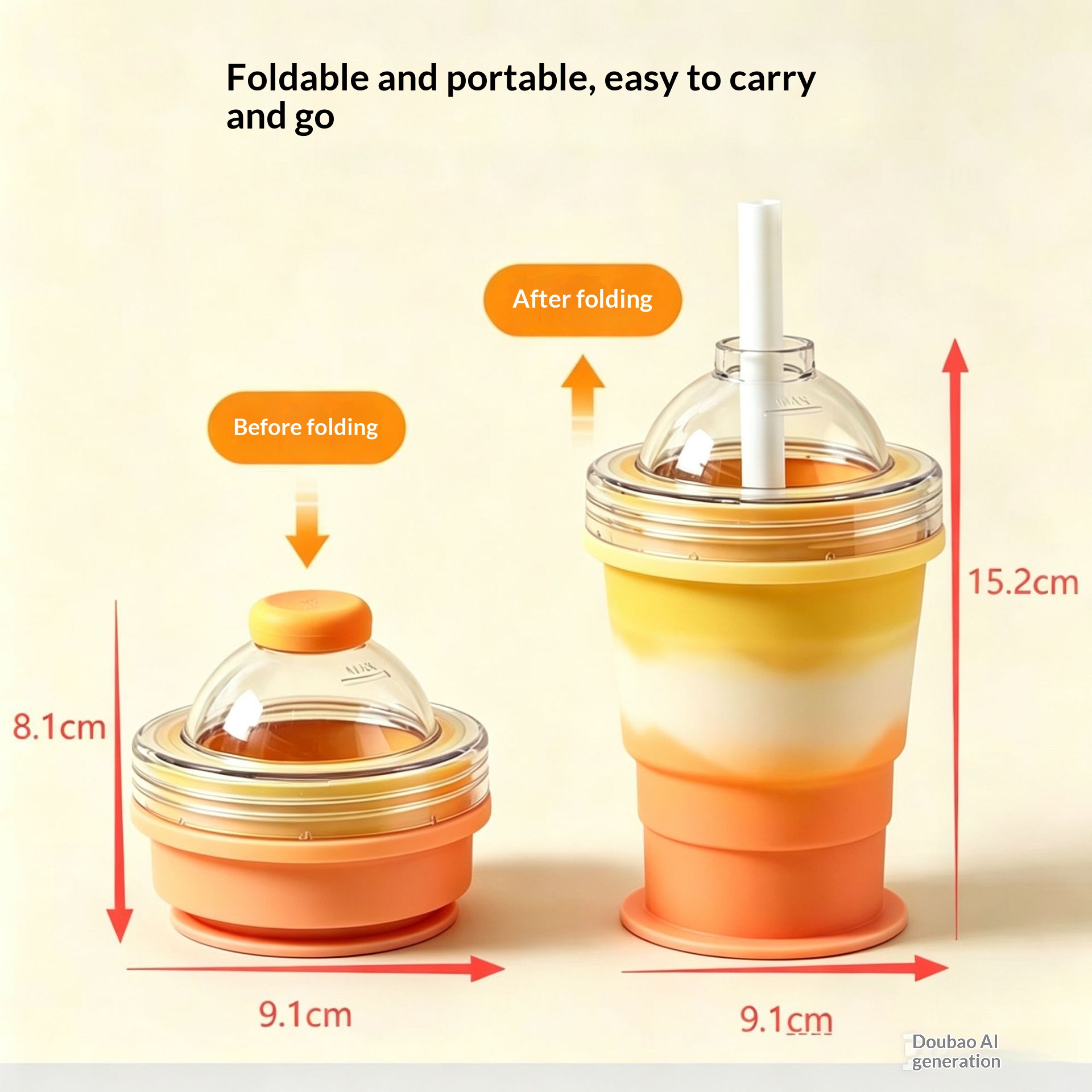 Portable Folding Silicone Ice Hockey Cup With Straw