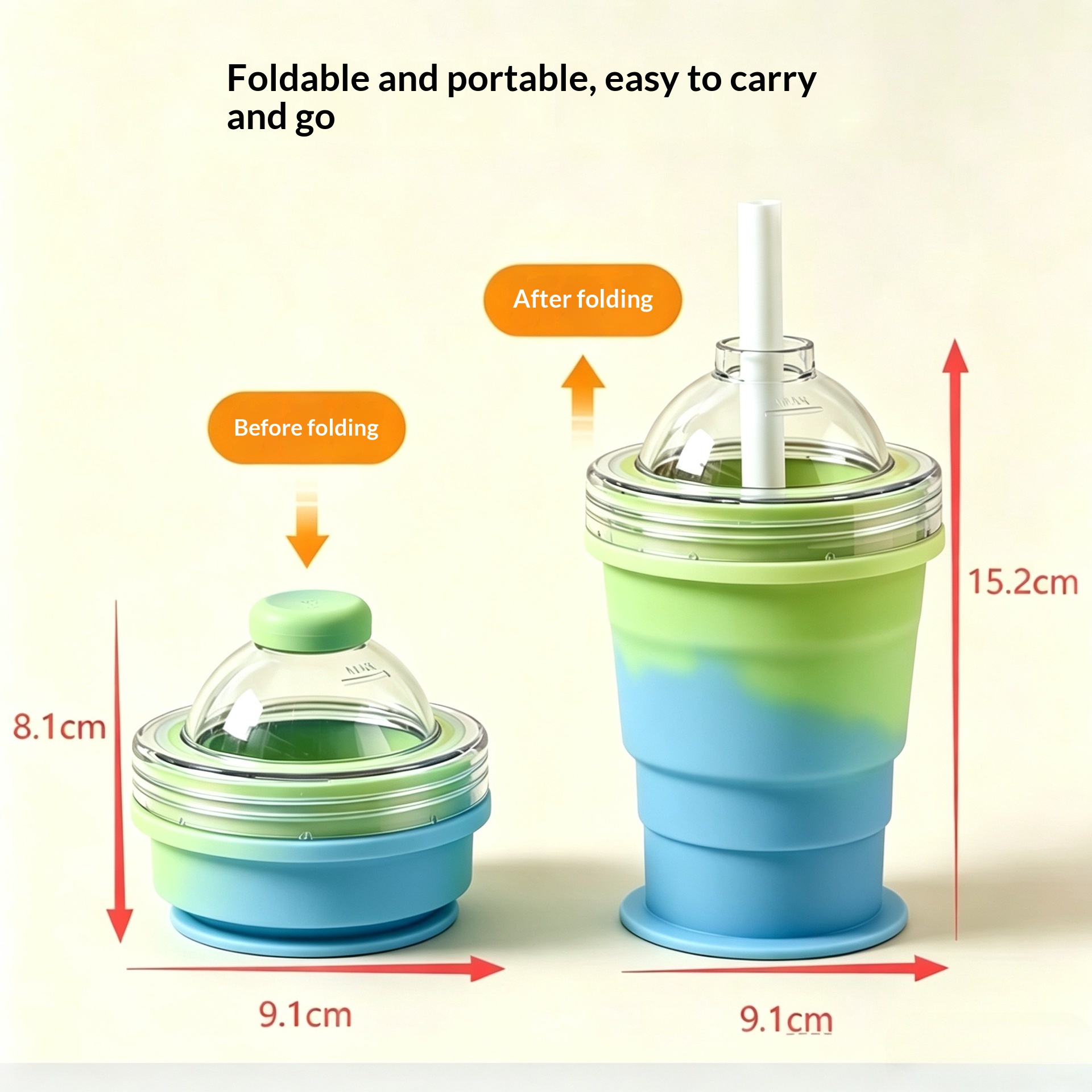 Portable Folding Silicone Ice Hockey Cup With Straw