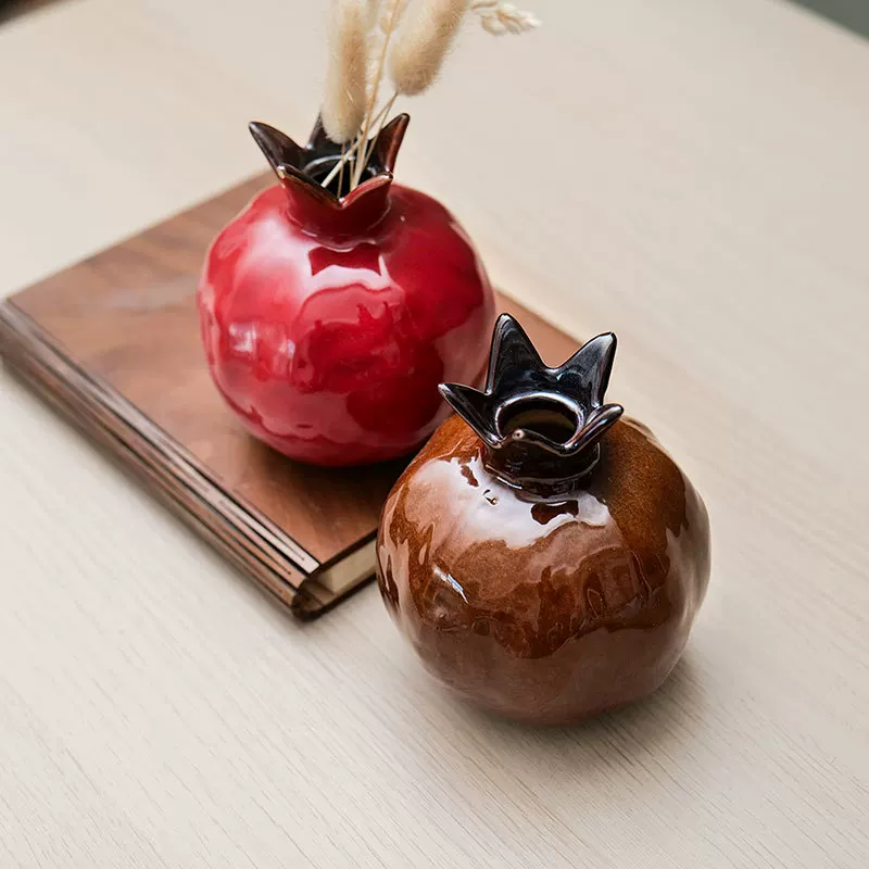 Red Pomegranate-Patterned Ceramic Vase with Kiln-Fired Decoration view 5