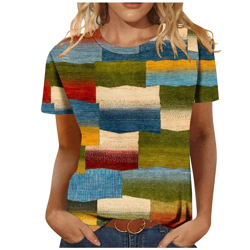 Ladies Summer Round Neck Short Sleeve T-shirt