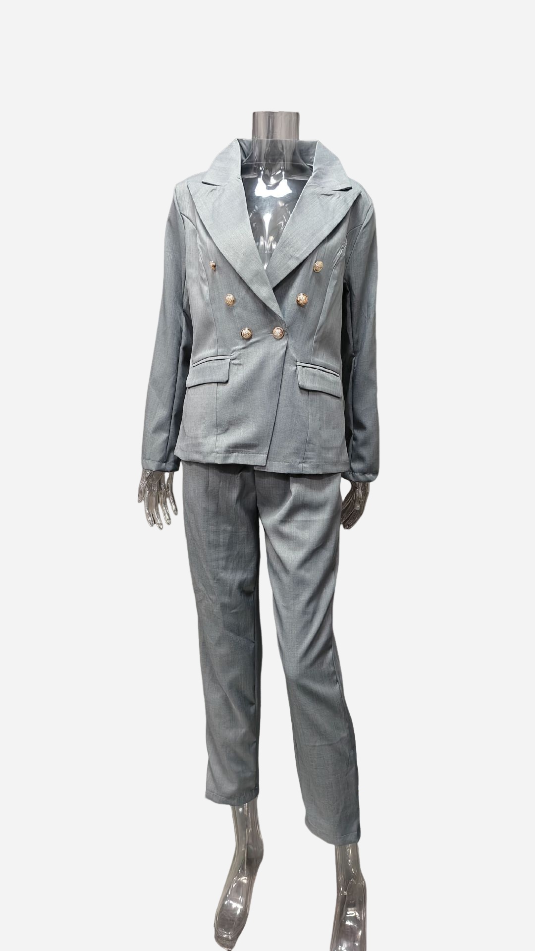 Slim lapel double-breasted blazer and zip-up trousers suit actual product photo detail – women's commute fashion