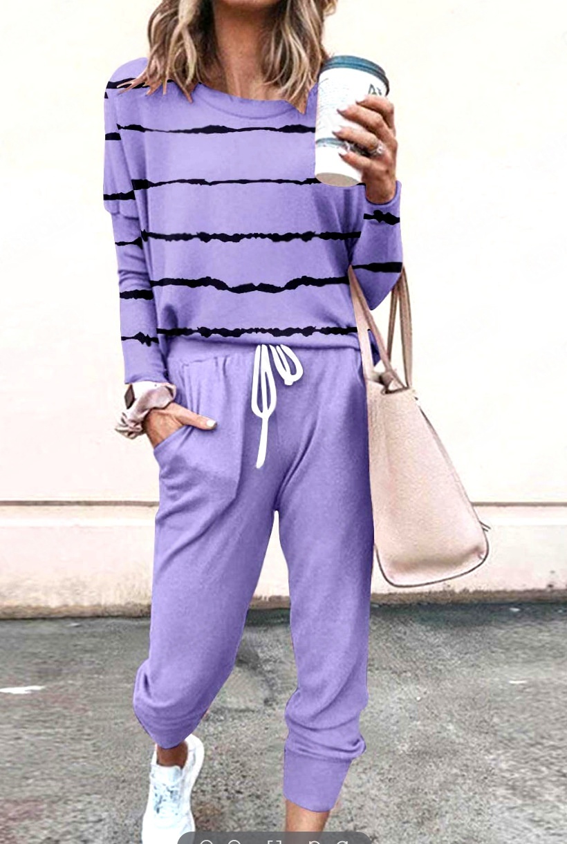 Women's matching set in wine red stripes – long sleeve top and pencil pants casual