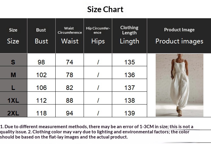 US size chart for women's sleeveless wide-leg jumpsuit – bust waist hip measurements