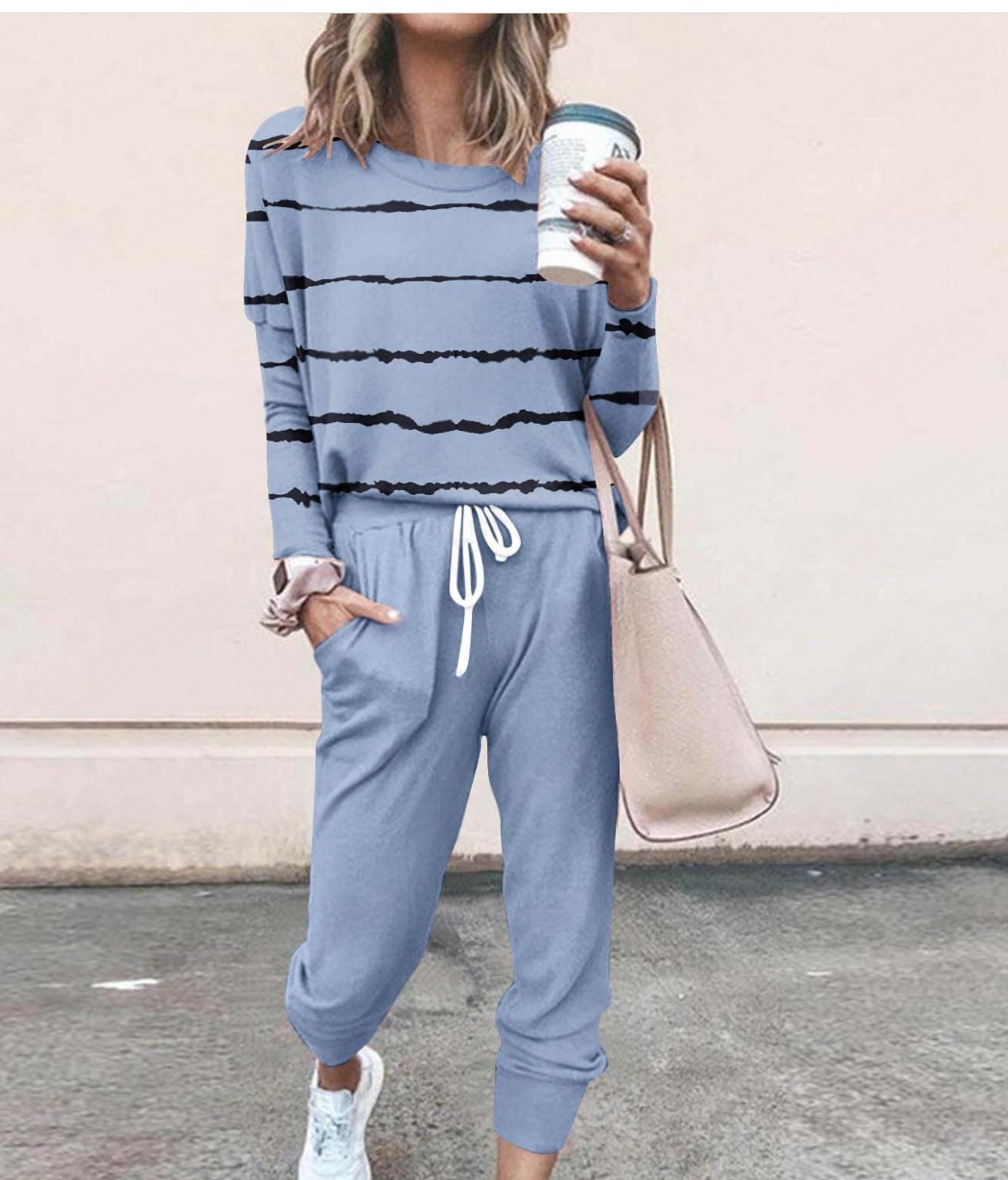 Women's long sleeve pants set in mint green – loose casual 2-piece matching suit