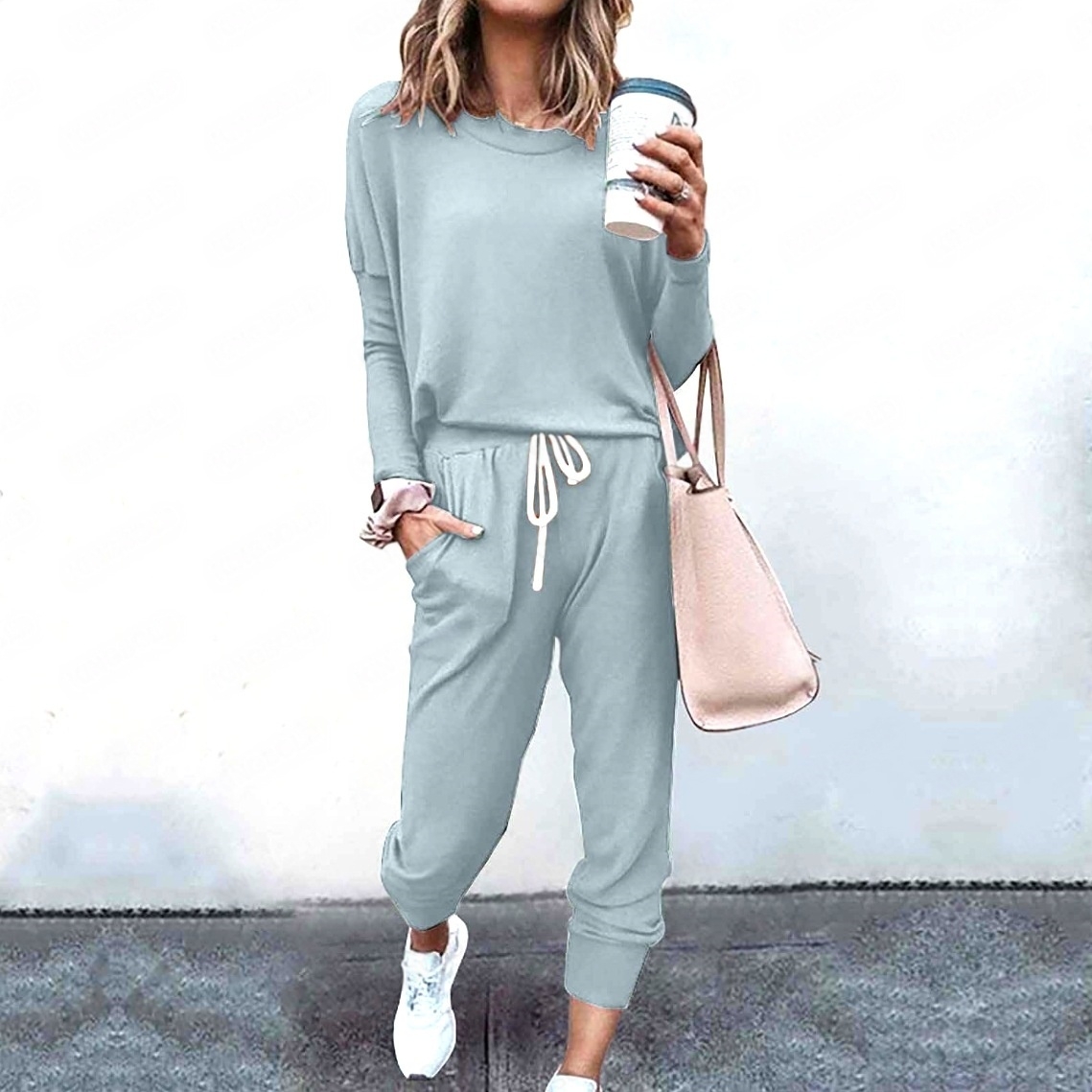 Loose Solid Color Long Sleeve Casual Set