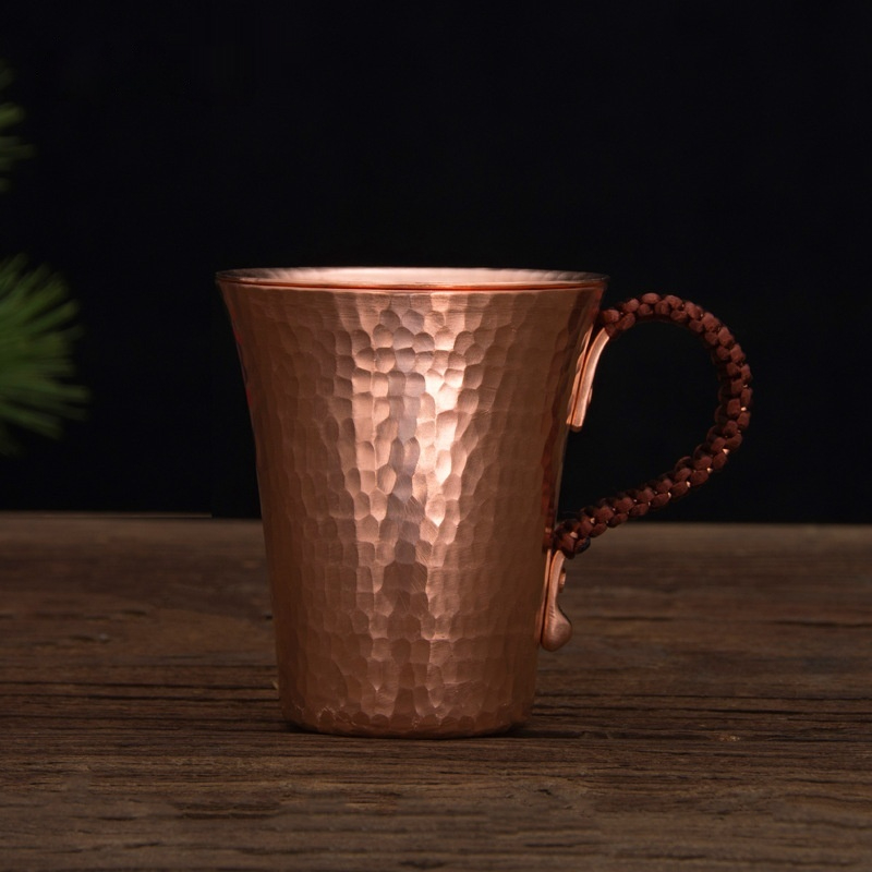 Dragon Copper Ritual Mug – Handmade Thickened Purple Copper Energy Cup with Lid