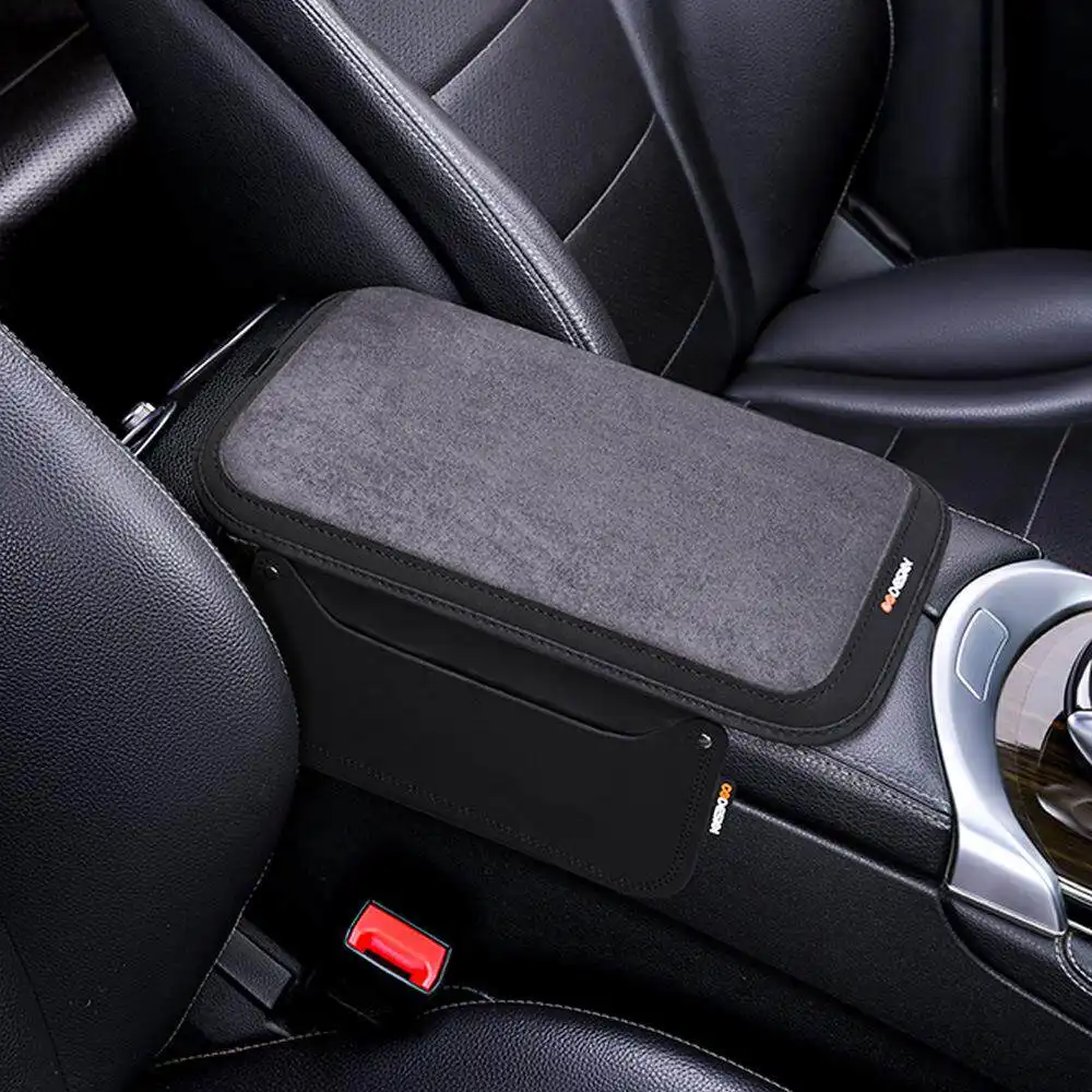 Car Armrest Box Cushion Comfortable Elbow Rest Leather Embroidered With Storage Pocket