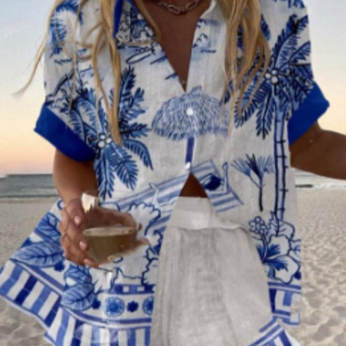 Printed Womens Long-Sleeve Button-Up Shirt