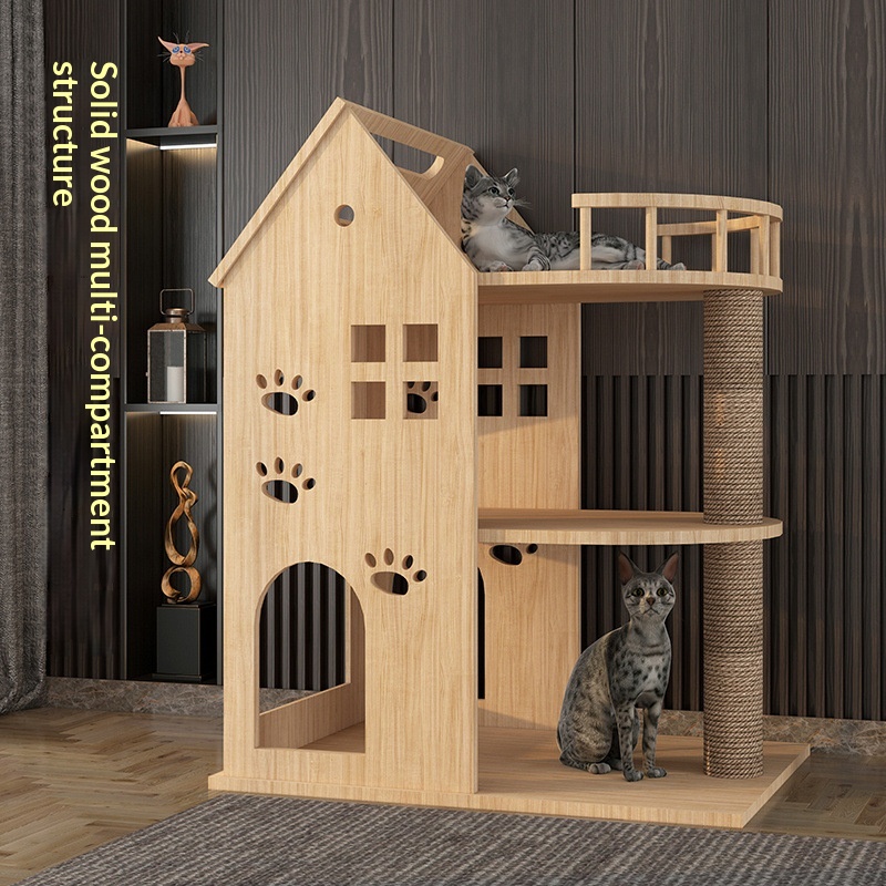 Wooden Cat Tree With Integrated Cat Bed