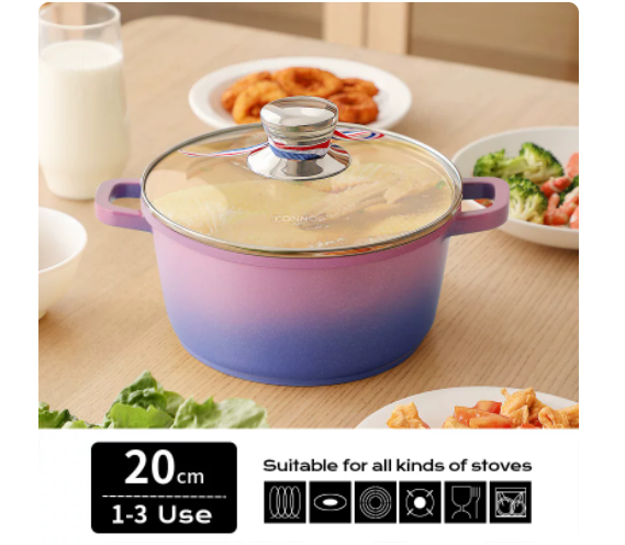 Soup Pot Macaron-Colored Exterior Porcelain Coating Non-Stick Interior With A Thick Base