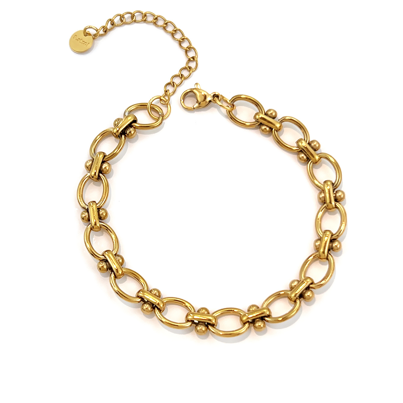 Retro Circular Panel Heart Bracelet for Couples in Stainless Steel