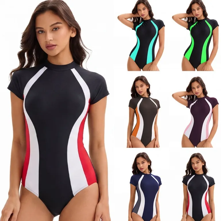 Color-block Triangle One-piece Swimsuit Womens Bikini