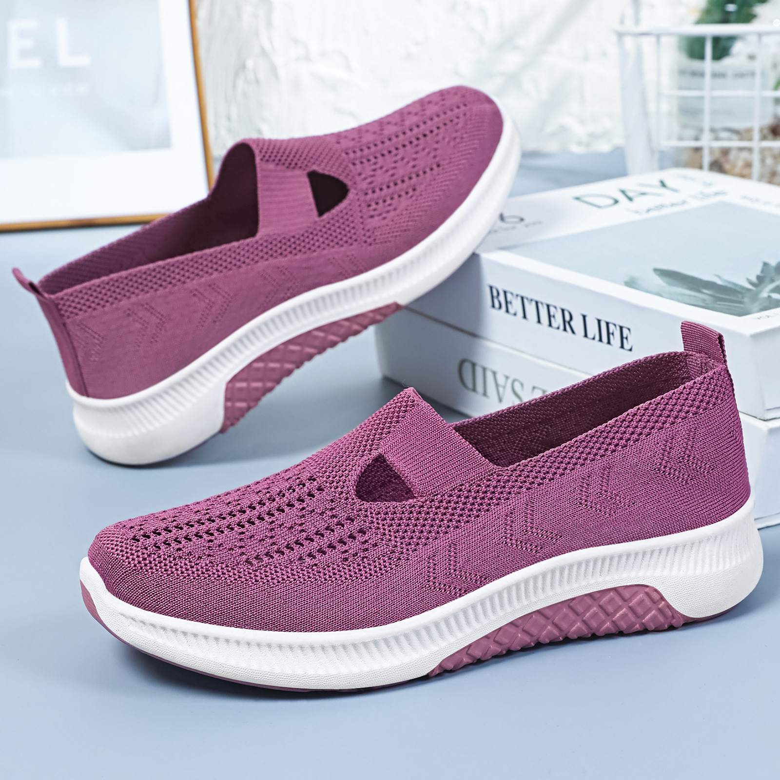 Women's Flyknit Slip-On Sneakers Beige – Sarah Express