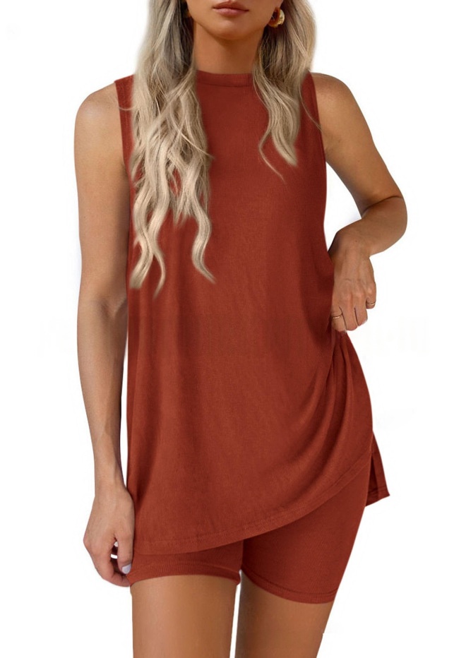 Women's 2-piece set in army green – tank top and elastic waist shorts casual