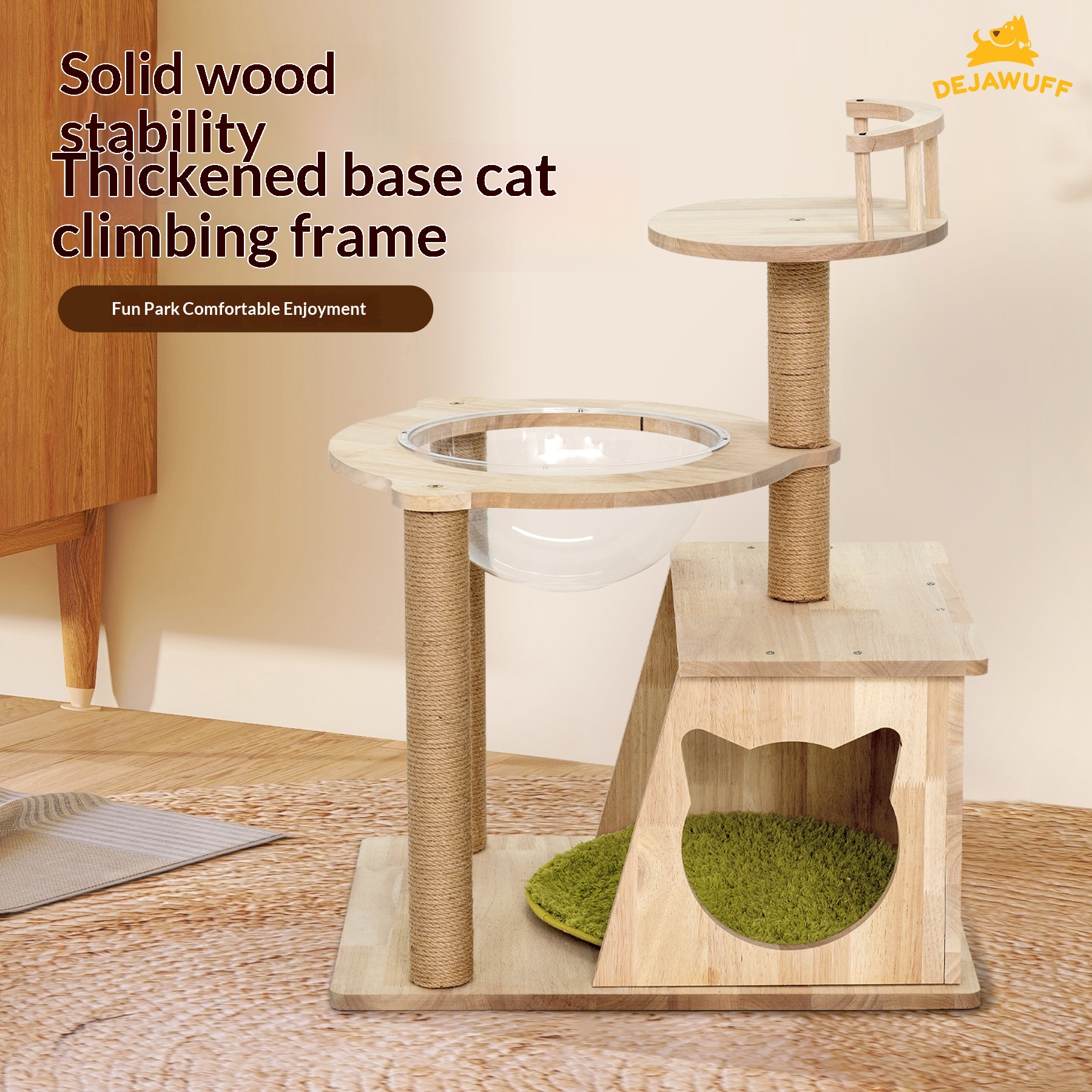 Solid Wood Cat Tree Large Size Dedicated Bed