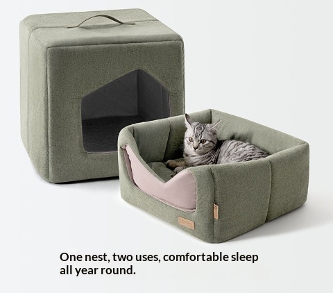 Semi-Enclosed Cat & Dog Bed with Washable Cushion view 4