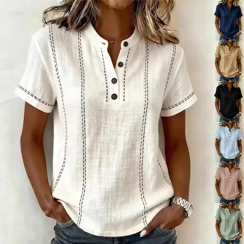 Striped Henley Short-Sleeve Top